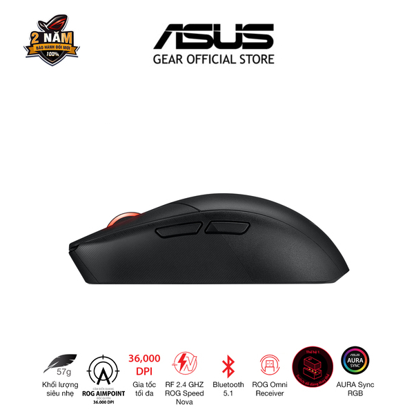 Chuột Game không dây Asus Rog Strix Impact III wireless, kết nối usb 2.4Hz / Bluetooh, DPI 36000, cảm biến Ampoint