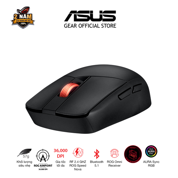 Chuột Game không dây Asus Rog Strix Impact III wireless, kết nối usb 2.4Hz / Bluetooh, DPI 36000, cảm biến Ampoint