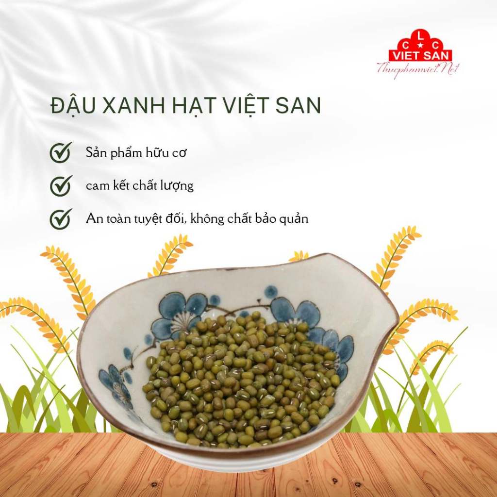 Đậu Xanh Nguyên Hạt Việt San 150g/300g/500g - Hạt To Đều Sạch, Thanh Nhiệt Giải Độc