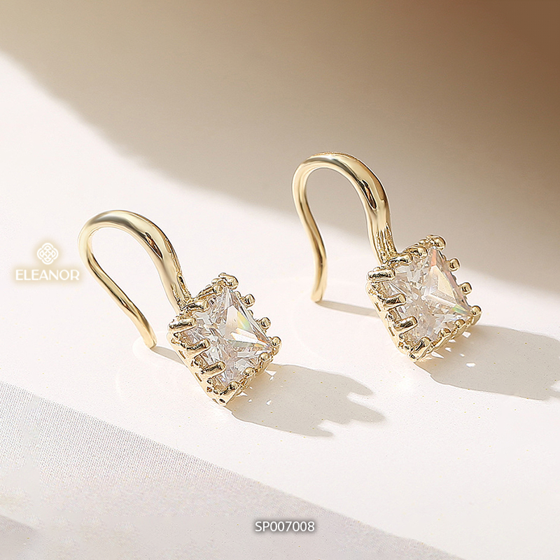 Bông tai nữ chuôi bạc 925 Eleanor Accessories khuyên tai đính đá hình vuông phụ kiện trang sức 7008