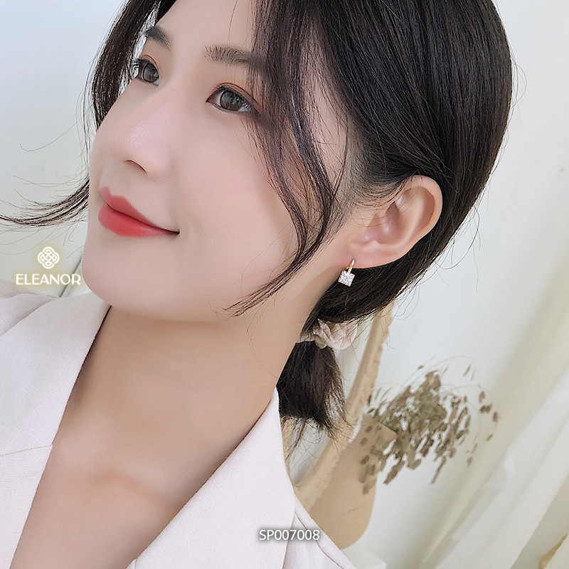 Bông tai nữ chuôi bạc 925 Eleanor Accessories khuyên tai đính đá hình vuông phụ kiện trang sức 7008