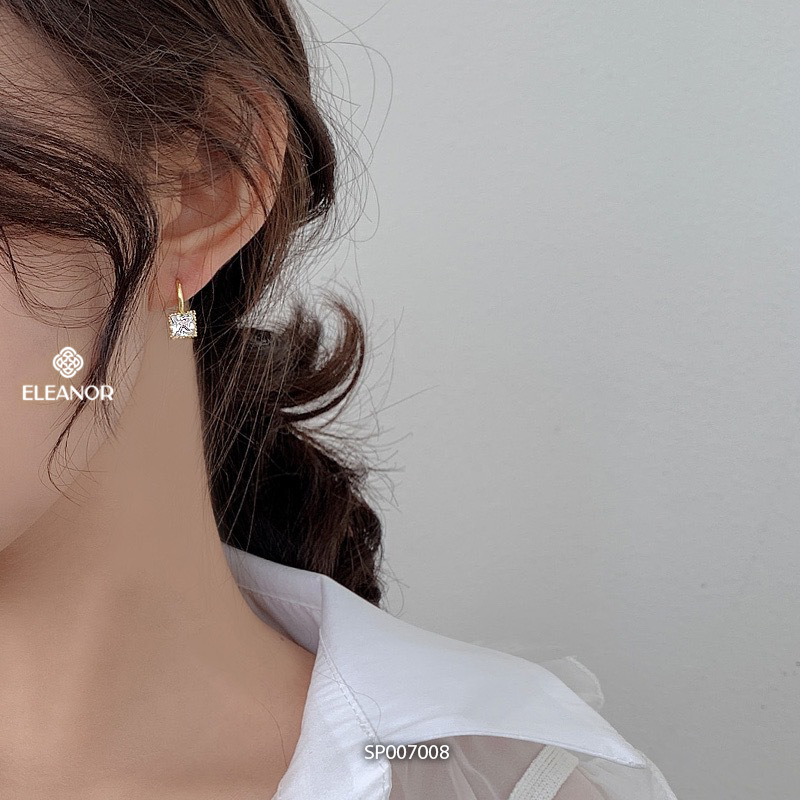 Bông tai nữ chuôi bạc 925 Eleanor Accessories khuyên tai đính đá hình vuông phụ kiện trang sức 7008