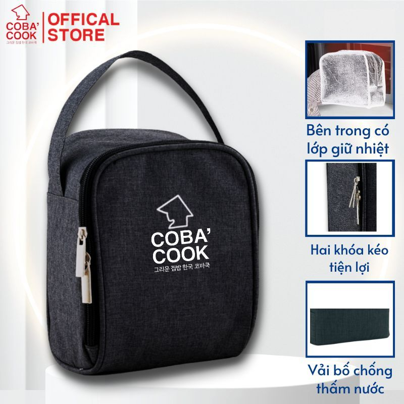 Ảnh Túi đựng hộp cơm hình vuông logo COBA'COOK- Giấy bạc giữ nhiệt và 2 khóa kéo tiện dụng-CBS 1