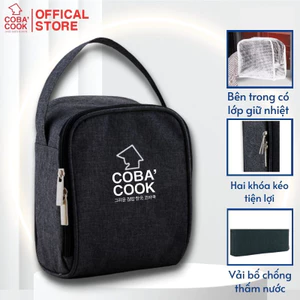 Túi đựng hộp cơm hình vuông logo COBA'COOK- Giấy bạc giữ nhiệt và 2 khóa kéo tiện dụng-CBS