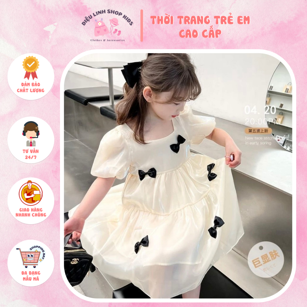 DL152 Đầm Công Chúa Cho Bé Diệu Linh Shop Kids - Đầm Cho Bé Tay Ngắn Phong Cách Thời Trang Mới Năm 2024 V152(9-35kg)