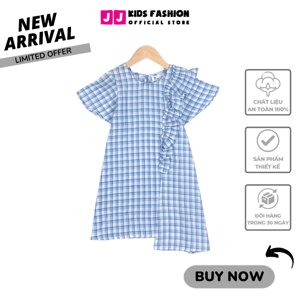 Váy mùa hè cho bé gái JJ Kids, chất kate thiết kế cao cấp cho trẻ em 2,3,4,5,6,7,8,9,10,11,12 tuổi