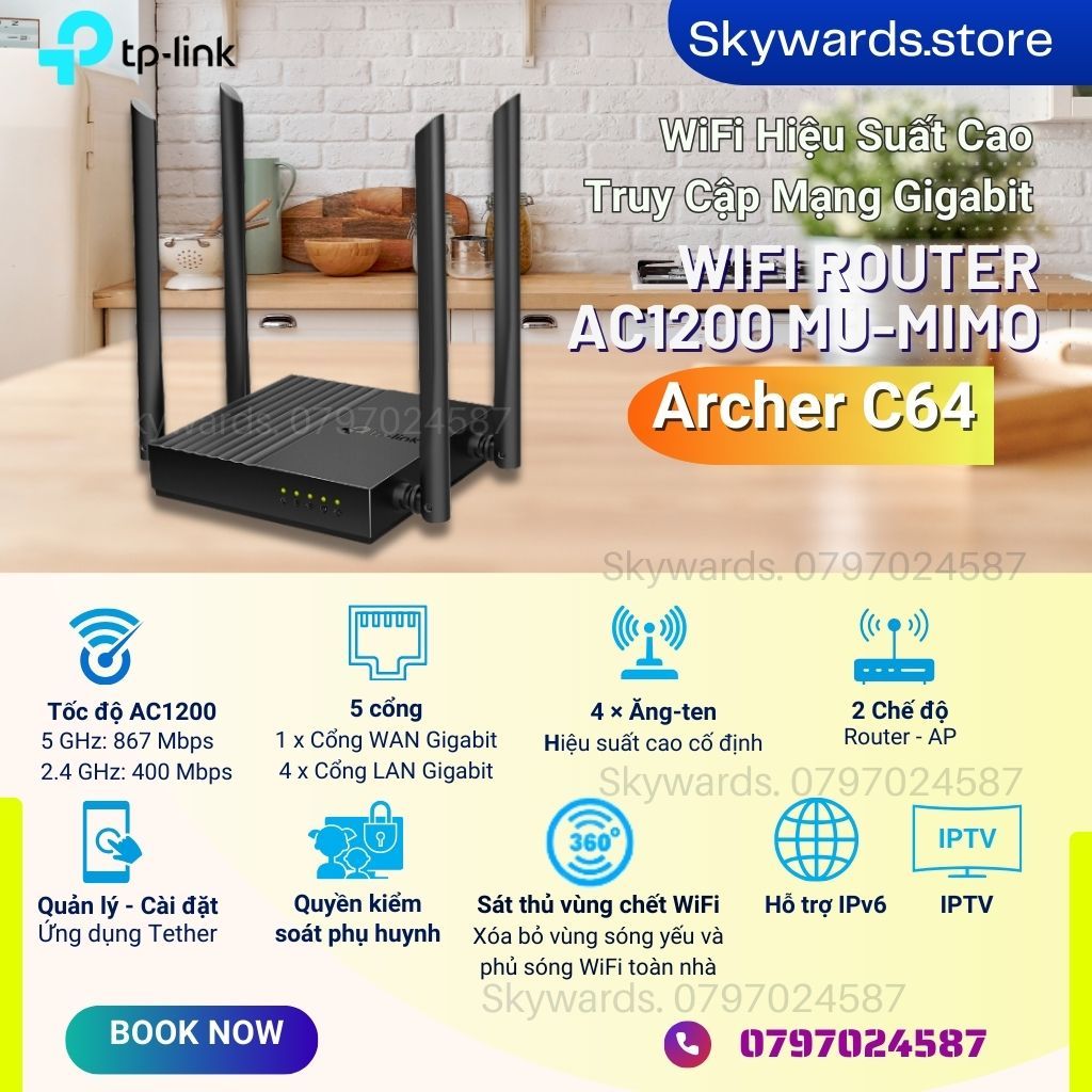 Thiết bị Router WiFi TP-Link thiết kế nhỏ gọn MU-MIMO tốc độ AC1200 ...
