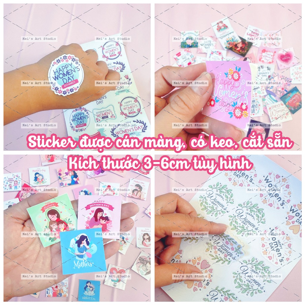 Set 35cái tem nhãn trang trí thiệp, thư, đơn hàng, quà tặng 8 tháng 3, women's day, 8/3, quốc tế phụ nữ