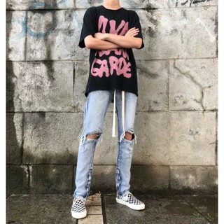 Quần Skinny Jeans xanh AMILY Vải Co Giãn,Có Zipper, bò rách gối to ngang có khóa ống chân