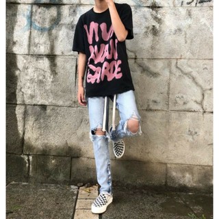 Quần Skinny Jeans xanh AMILY Vải Co Giãn,Có Zipper, bò rách gối to ngang có khóa ống chân