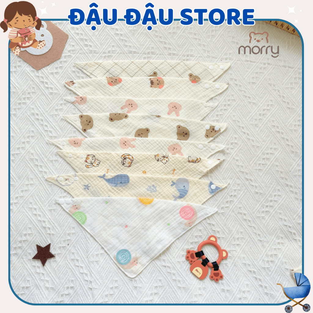 Set 5 yếm xô Muslin Morry cho bé - 4 lớp cao cấp, mềm mại và đáng yêu cho bé Đậu Đậu Store