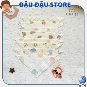Set 5 yếm xô Muslin Morry cho bé - 4 lớp cao cấp, mềm mại và đáng yêu cho bé Đậu Đậu Store