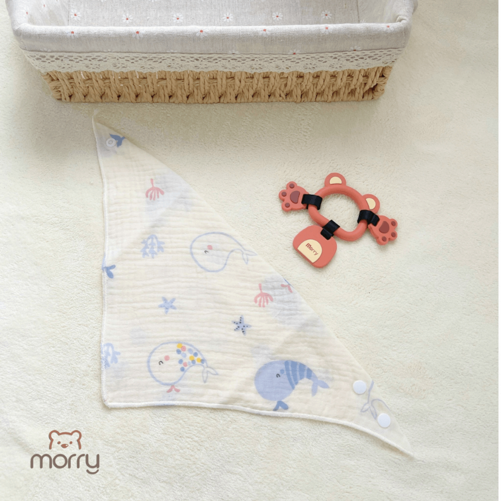 Set 5 yếm xô Muslin Morry cho bé - 4 lớp cao cấp, mềm mại và đáng yêu cho bé Đậu Đậu Store