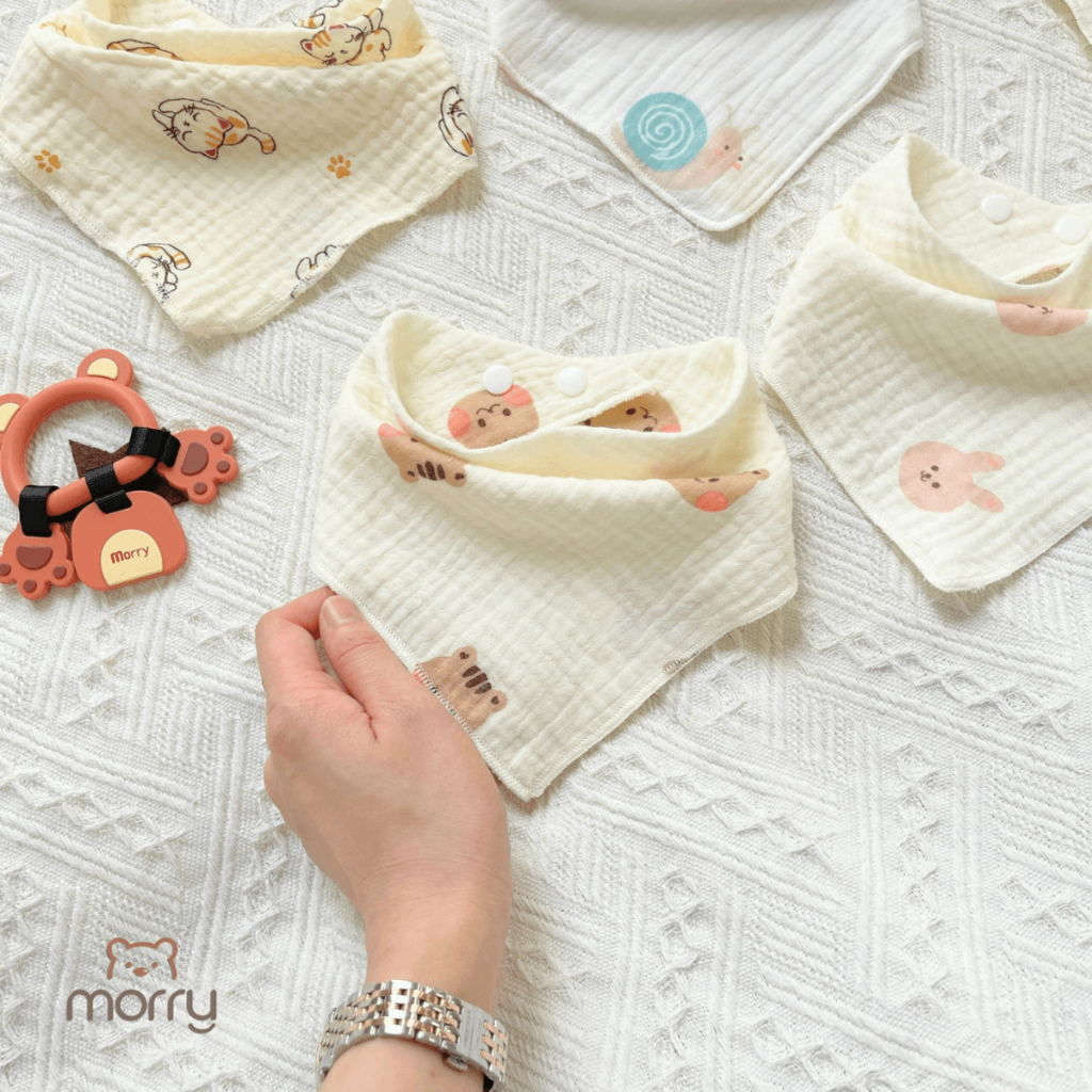 Set 5 yếm xô Muslin Morry cho bé - 4 lớp cao cấp, mềm mại và đáng yêu cho bé Đậu Đậu Store