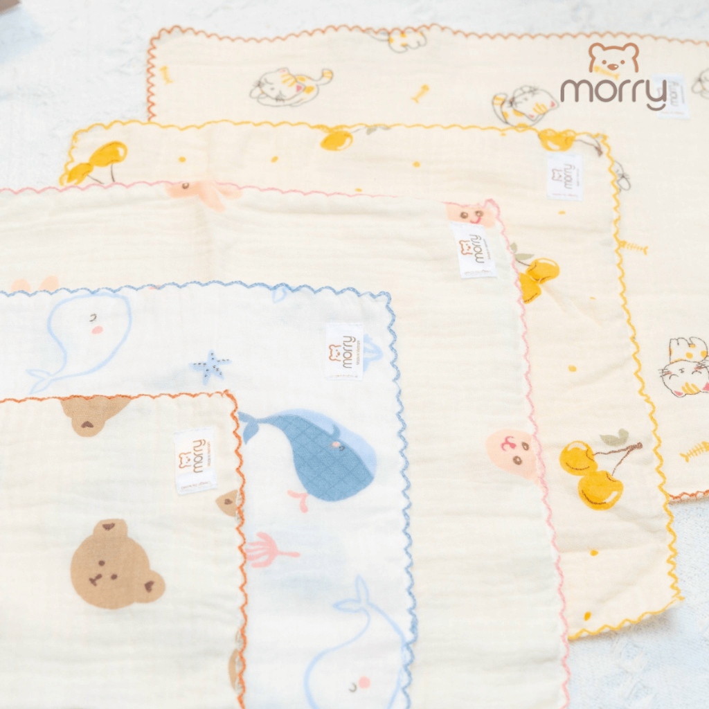 Khăn sữa xô Muslin Morry cho bé 2 lớp cao cấp, mềm mại và an toàn cho da bé - KT 30x30cm Đậu Đậu Store (HỘP 06 KHĂN)