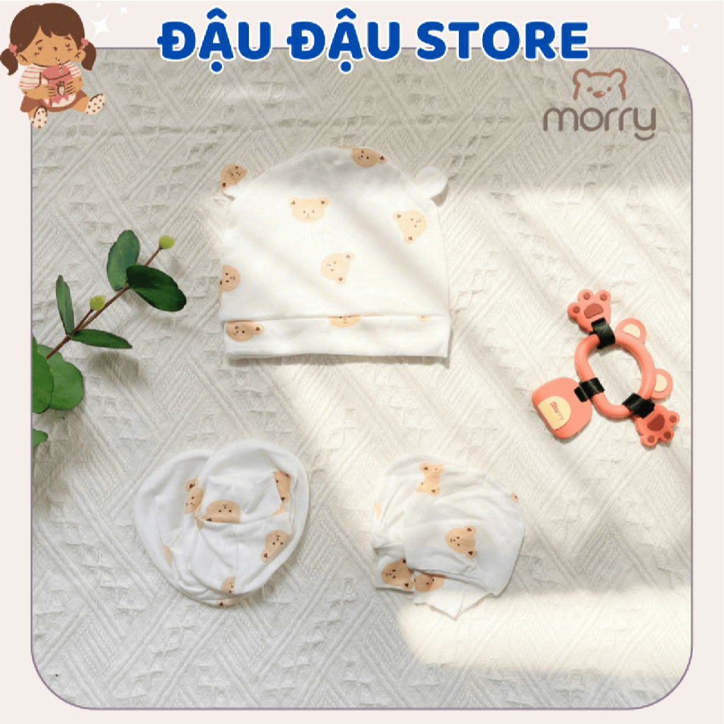 Mũ Bao Tay Bao Chân size 0- 3 tháng Morry Cho Bé - Thun Lạnh mềm mịn, thoáng mát co giãn in họa tiết
