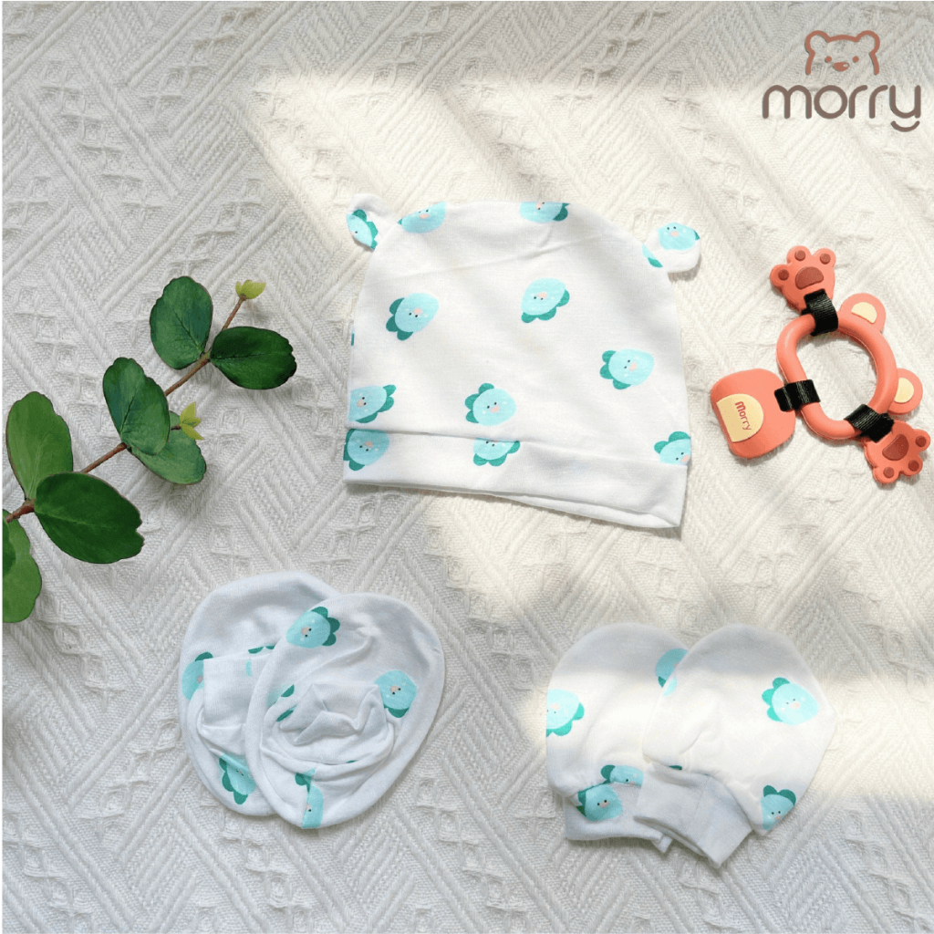 Mũ Bao Tay Bao Chân size 0- 3 tháng Morry Cho Bé - Thun Lạnh mềm mịn, thoáng mát co giãn in họa tiết