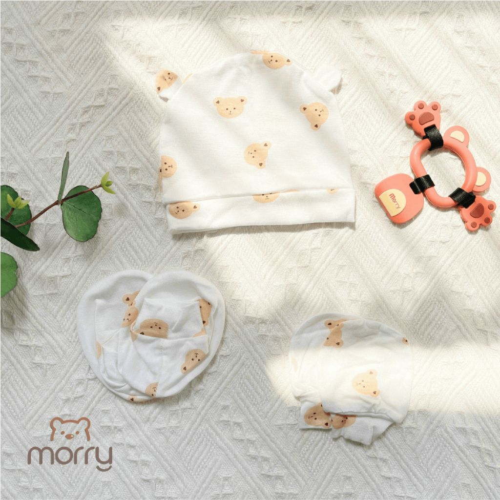 Mũ Bao Tay Bao Chân size 0- 3 tháng Morry Cho Bé - Thun Lạnh mềm mịn, thoáng mát co giãn in họa tiết