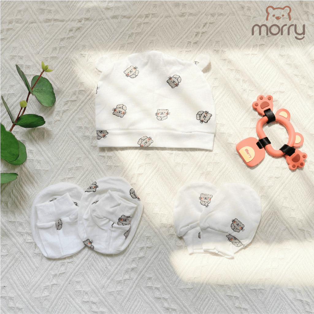 Mũ Bao Tay Bao Chân size 0- 3 tháng Morry Cho Bé - Thun Lạnh mềm mịn, thoáng mát co giãn in họa tiết