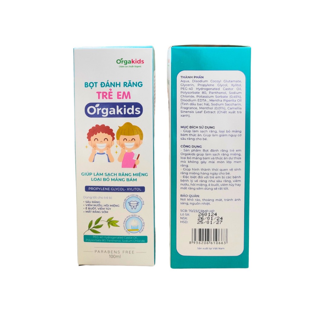 Bọt đánh răng trẻ em cao cấp Orgakids an toàn cho bé làm sạch khoang miệng loại bỏ mảng bám dễ dàng lọ 100ml