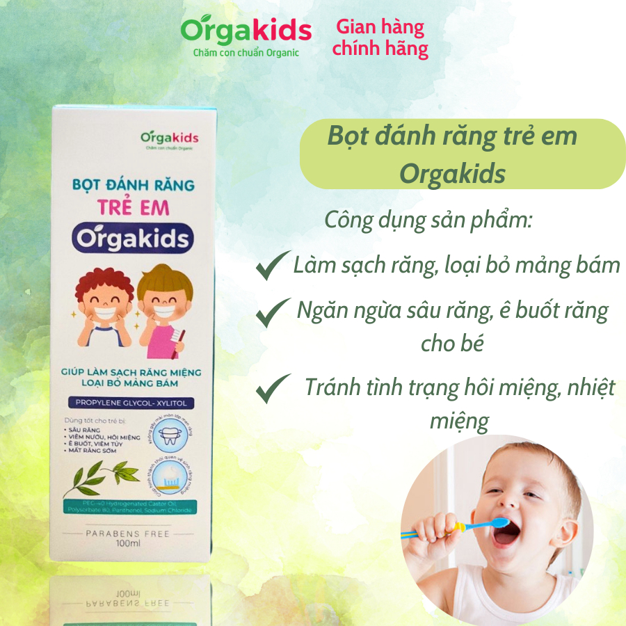 Bọt đánh răng trẻ em cao cấp Orgakids an toàn cho bé làm sạch khoang miệng loại bỏ mảng bám dễ dàng lọ 100ml