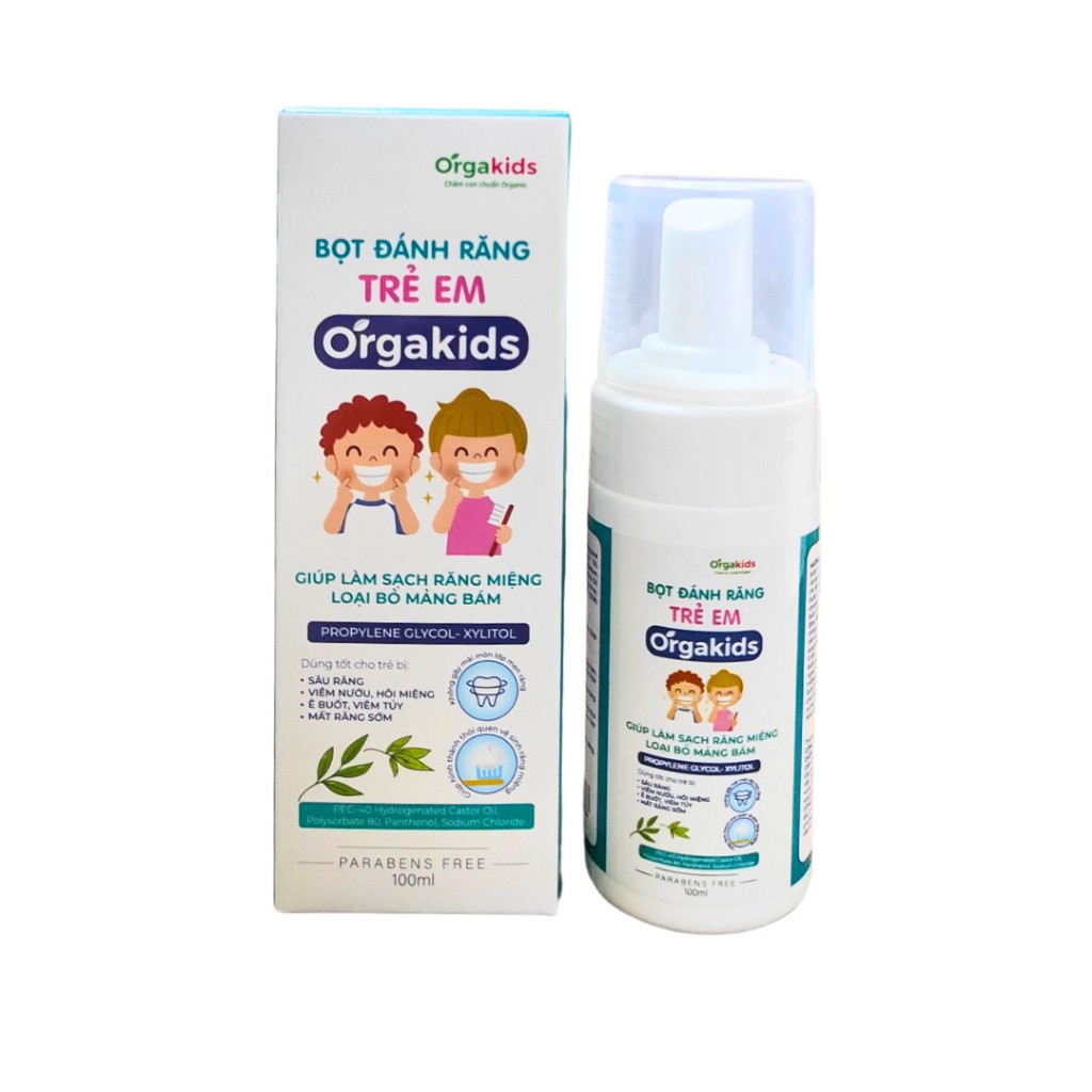 Bọt đánh răng trẻ em cao cấp Orgakids an toàn cho bé làm sạch khoang miệng loại bỏ mảng bám dễ dàng lọ 100ml
