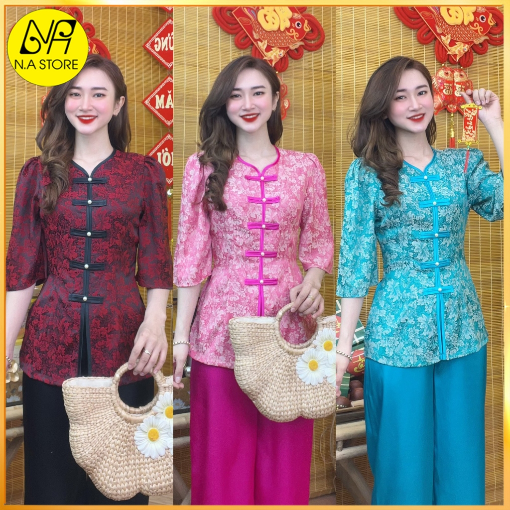 Bộ Bà Ba Thiết Kế Vải Lụa Gấm Tơ Hai Da Cao Cấp Ánh Hoa Nhũ Ngọc, Áo Tay Lỡ (Kèm Quần Lụa Cao Cấp) N.A STORE - AL089