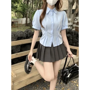 Áo sơ mi croptop thiết kế tay bồng cách điệu cho nữ, áo chiết eo hack dáng phong cách Hàn MT33 SP116