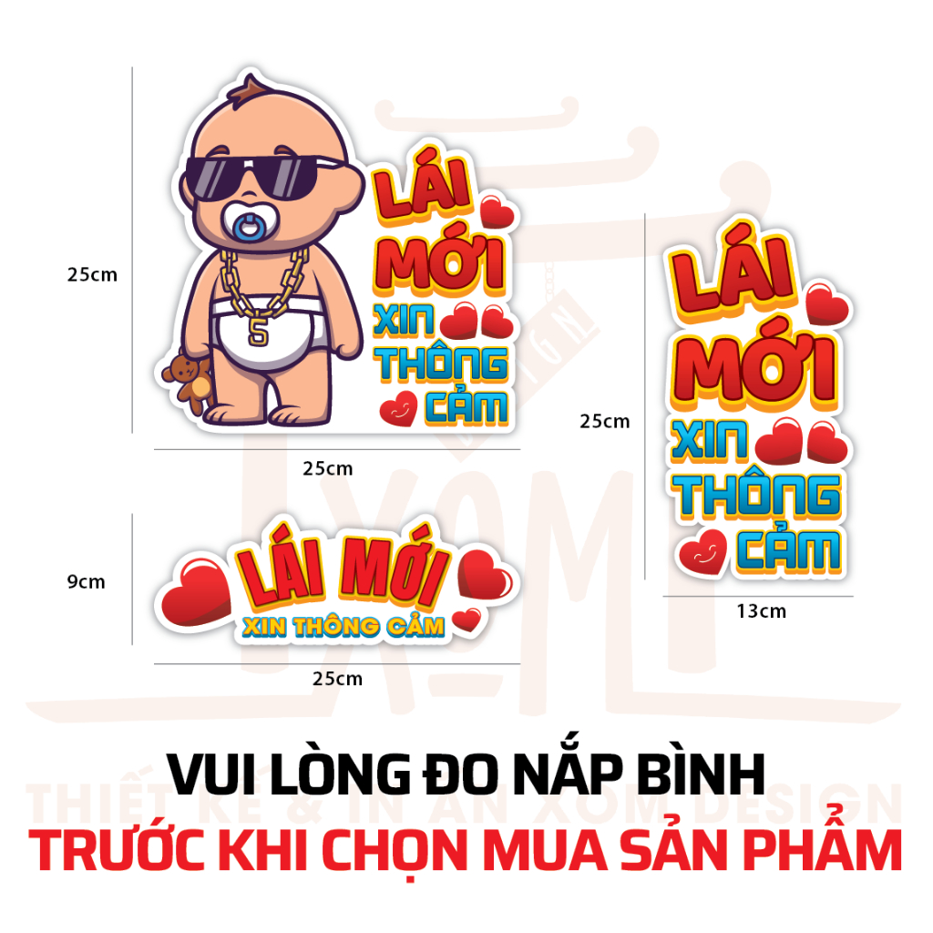 Decal dán xe LÁI MỚI - Xin Thông Cảm chữ dán ngang ngộ nghĩnh dễ thương ...