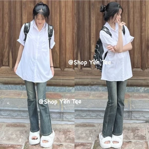 Áo sơ mi trắng đi học chất mát Yến Tee màu trắng đồng phục #014