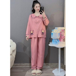 Bộ bầu - bộ sau sinh - BỘ ĐŨI GÂN DÀI CỔ SEN HAI TÚI GẤU NƠ ĐEN - 5 MÀU