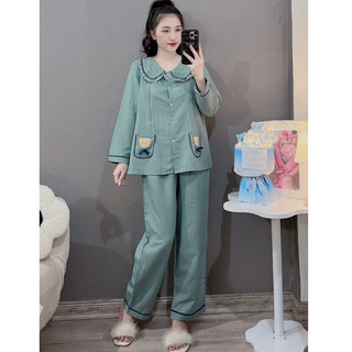 Bộ bầu - bộ sau sinh - BỘ ĐŨI GÂN DÀI CỔ SEN HAI TÚI GẤU NƠ ĐEN - 5 MÀU