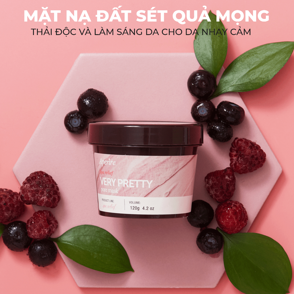 Mặt Nạ Đất Sét Quả Mọng Thải Độc, Làm Sáng Da Aperire Spa Relief Berry Pretty Pore Mask 120g (HỒNG)