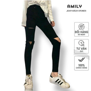 Quần Jean Nữ Rách Ngang Đùi Tam Giác AMILY Lưng Cao Skinny Co Giãn – Bigsize