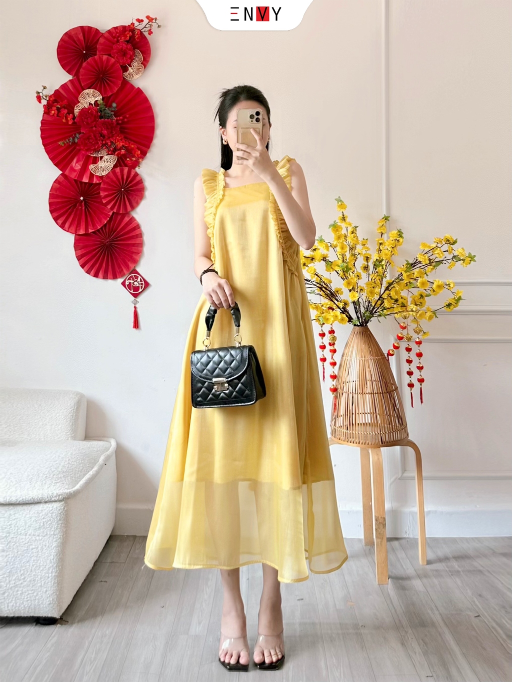 Ảnh Đầm Dáng Dài Rộng Chữ A Có Túi 2 Bên ENVY D277 3