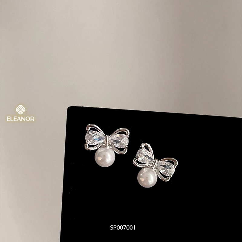 Bông tai nữ chuôi bạc 925 Eleanor Accessories hình nơ khuyên tai đính đá phụ kiện trang sức 7001