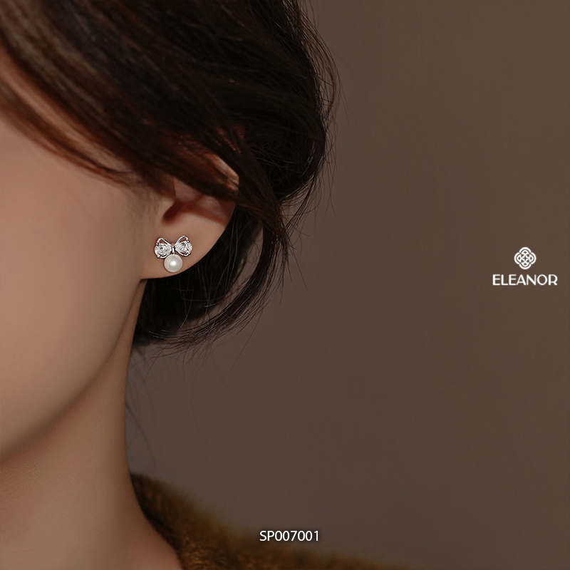 Bông tai nữ chuôi bạc 925 Eleanor Accessories hình nơ khuyên tai đính đá phụ kiện trang sức 7001