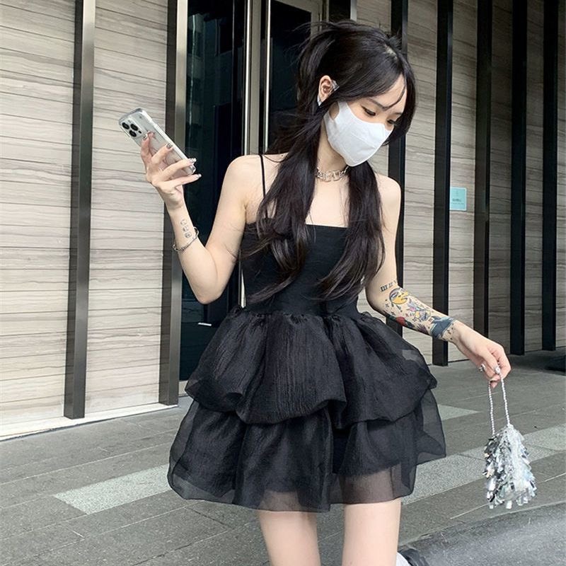 Váy đầm xoè chữ A thiết kế hai dây xếp tầng bồng bềnh dáng babydoll tiểu thư đi tiệc Hottrend MT33 SP91