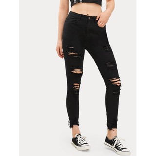 Quần Jean Nữ AMILY Lưng Cao Skinny Tôn Dáng rách nhiều chất bò co giãn có BIGSIZE tới 72kg