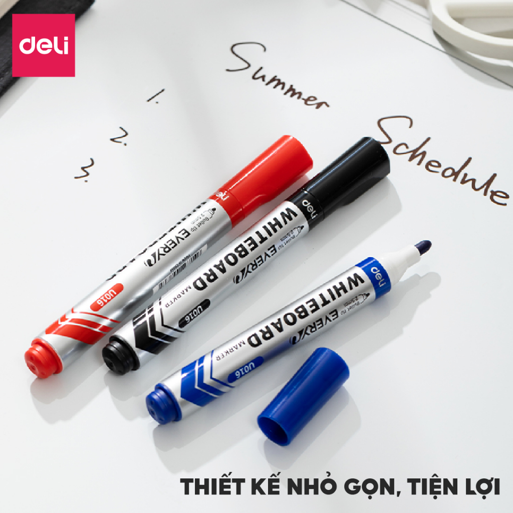 Bút Lông Viết Bảng Trắng Nhiều Màu Chính Hãng Deli, Ngòi 2-2.5mm, Nét Mượt, Dễ Lau, Có Mực Thay Thế - EU016