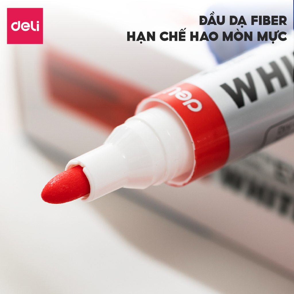 Bút Lông Viết Bảng Trắng Nhiều Màu Chính Hãng Deli, Ngòi 2-2.5mm, Nét Mượt, Dễ Lau, Có Mực Thay Thế - EU016