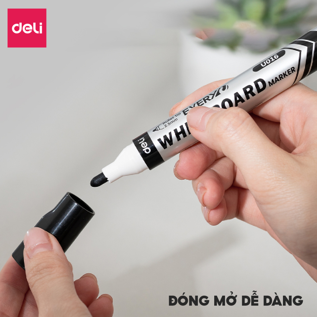 Bút Lông Viết Bảng Trắng Nhiều Màu Chính Hãng Deli, Ngòi 2-2.5mm, Nét Mượt, Dễ Lau, Có Mực Thay Thế - EU016