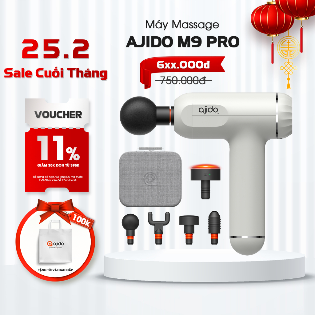Máy Massage Cầm Tay Ajido AJ M9 Pro, 6 Cấp Độ, 4 Đầu Thay Thế Mát