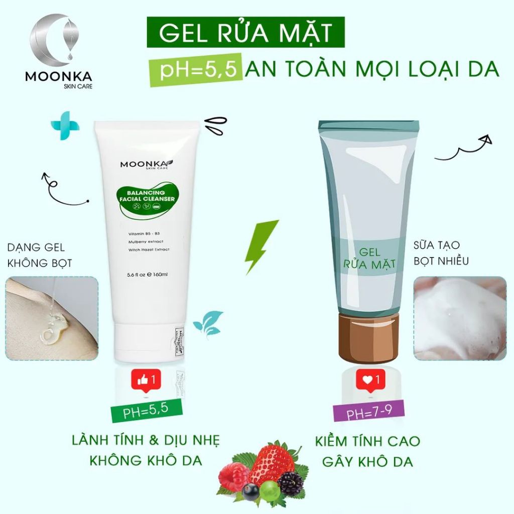 Gel Rửa Mặt Thảo Dược Moonka Lành Tính Cho Da