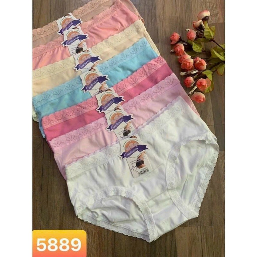 COMBO 5 QUẦN LÓT COTTON  PHỐI REN THÁI LAN,,CAO ĐÂY DẶN MỀM MỊN MÃ 5889-