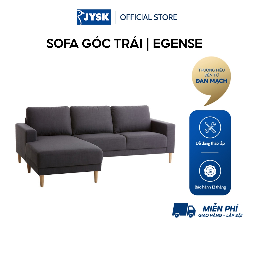 Sofa góc trái JYSK Egense vải Polyester xám đậm R228xS80