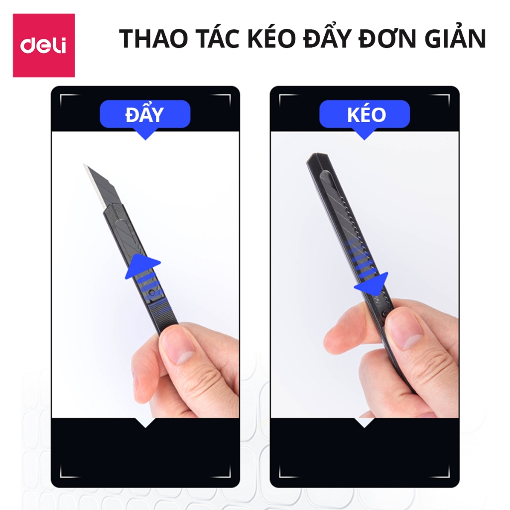 Dao Rọc Giấy Deli Cao Cấp Lưỡi Thép Không Gỉ SK5 Dao Rọc Mini Bỏ Túi Kim Loại Tiện Lợi Văn Phòng Học Sinh
