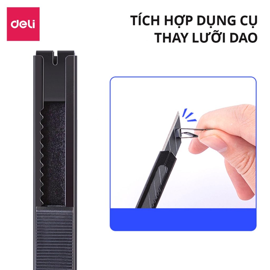 Dao Rọc Giấy Deli Cao Cấp Lưỡi Thép Không Gỉ SK5 Dao Rọc Mini Bỏ Túi Kim Loại Tiện Lợi Văn Phòng Học Sinh