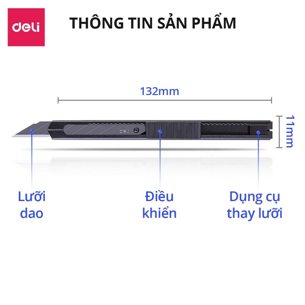 Dao Rọc Giấy Deli Cao Cấp Lưỡi Thép Không Gỉ SK5 Dao Rọc Mini Bỏ Túi Kim Loại Tiện Lợi Văn Phòng Học Sinh