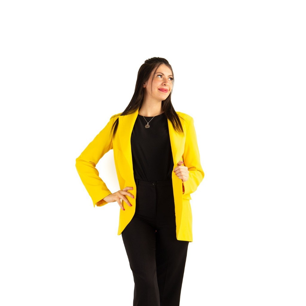 Áo blazer nữ [MAY THEO SỐ ĐO] -áo khoác vest -chất liệu cao cấp, 2 lớp-lót lụa, VÀNG, form 2 nút -Tiệm may Diluclothing